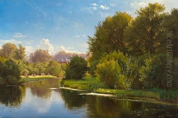 Landscape With A Stream Oil Painting by Carl Frederik Peder Aagaard