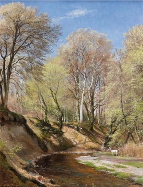 Cerfs En Foret Oil Painting by Carl Frederik Peder Aagaard