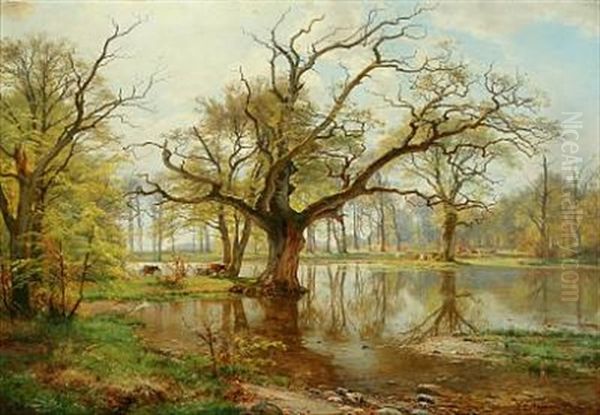 Spring Day At A Lake Oil Painting by Carl Frederik Peder Aagaard