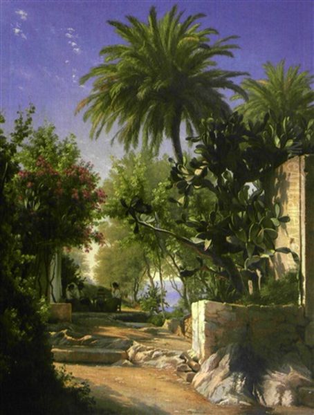 Vue De Capri Oil Painting by Carl Frederik Peder Aagaard