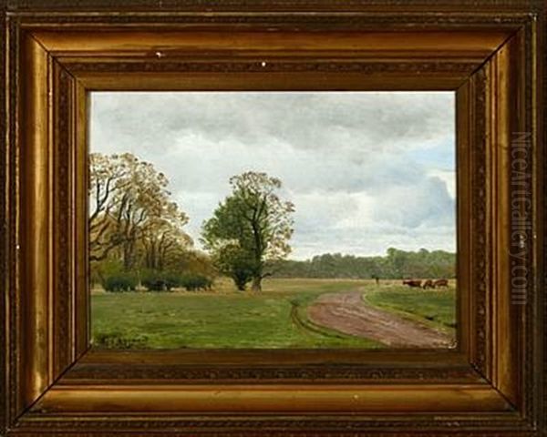 Autumn Landscape With Grazing Cattle Oil Painting by Carl Frederik Peder Aagaard