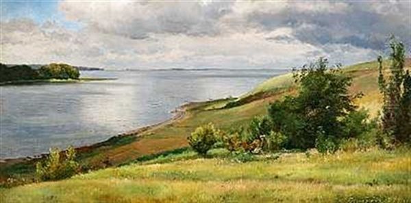 En Mand Sidder Og Beundrer Udsigten Over Vandet Oil Painting by Carl Frederik Peder Aagaard