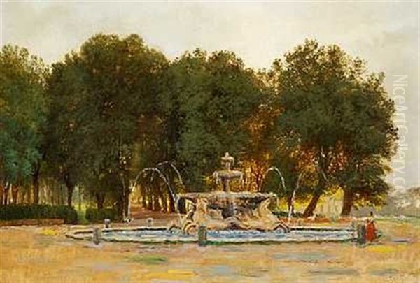 Mor Og Barn Ved Et Springvand I Villa Borghese Parken I Rom Oil Painting by Carl Frederik Peder Aagaard