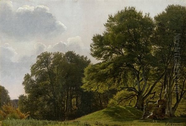 Kuperet Skovparti, I Forgrunden Lysning, Sommer Oil Painting by Carl Frederik Peder Aagaard