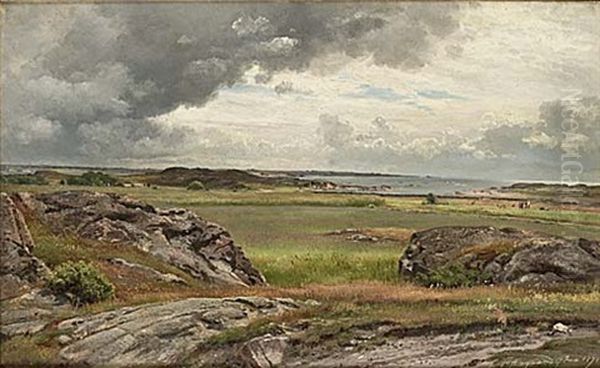 Soligt Kustlandskap Med Figurer Oil Painting by Carl Frederik Peder Aagaard