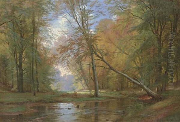 A Forest Landscape Oil Painting by Carl Frederik Peder Aagaard