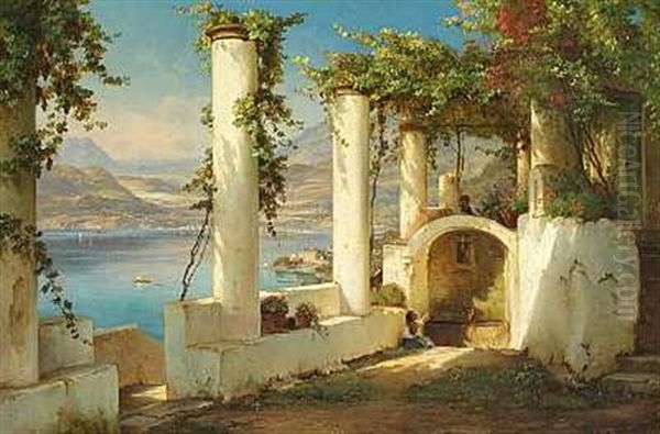 Italienere I En Pergola Oil Painting by Carl Frederik Peder Aagaard