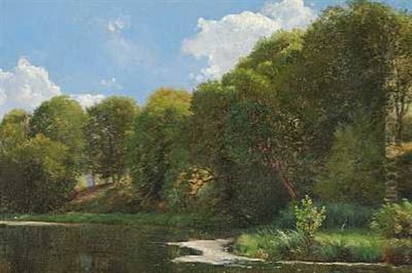 Traeklaedte Skraenter Ved En So Oil Painting by Carl Frederik Peder Aagaard