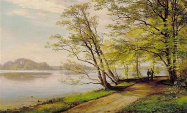 Spadserende Ved Sobredden En Forarsdag Oil Painting by Carl Frederik Peder Aagaard