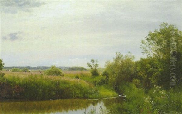 Sommerlandschaft Mit Schnittern Auf Der Wiese Im Mittelgrund Oil Painting by Carl Frederik Peder Aagaard