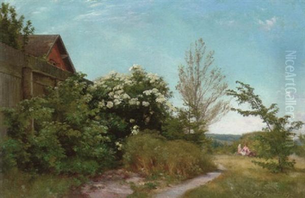 Sommerdag Med Blomstrende Hyld, Bornene Leger I Graesset Oil Painting by Carl Frederik Peder Aagaard