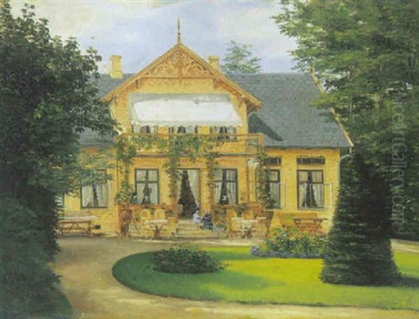 Haveeksterior Med Villa Og Legende Born Oil Painting by Carl Frederik Peder Aagaard