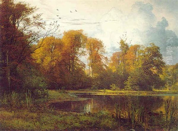 Pond In The Forest Oil Painting by Carl Frederik Peder Aagaard