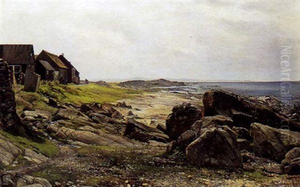 Klippekyst Med Sortmalede Huse - Fra Hallands Vaeddero Oil Painting by Carl Frederik Peder Aagaard