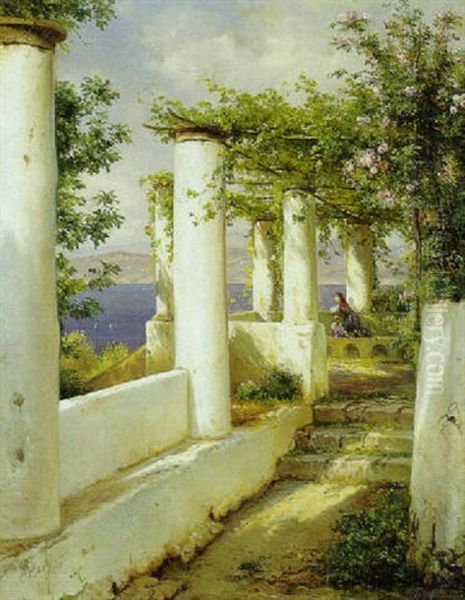 Fra En Italiensk Pergola Med Udsigt Over Middelhavet Oil Painting by Carl Frederik Peder Aagaard