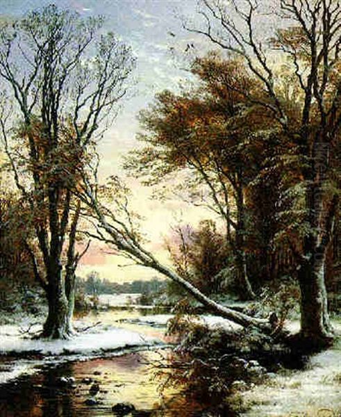 River Flowing Through The Woods Oil Painting by Carl Frederik Peder Aagaard