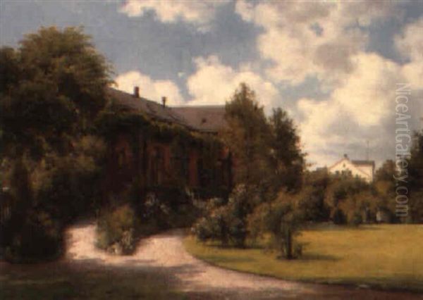 A Sunlit Garden Oil Painting by Carl Frederik Peder Aagaard