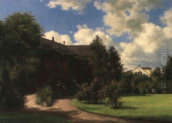 Sunlit Garden Oil Painting by Carl Frederik Peder Aagaard