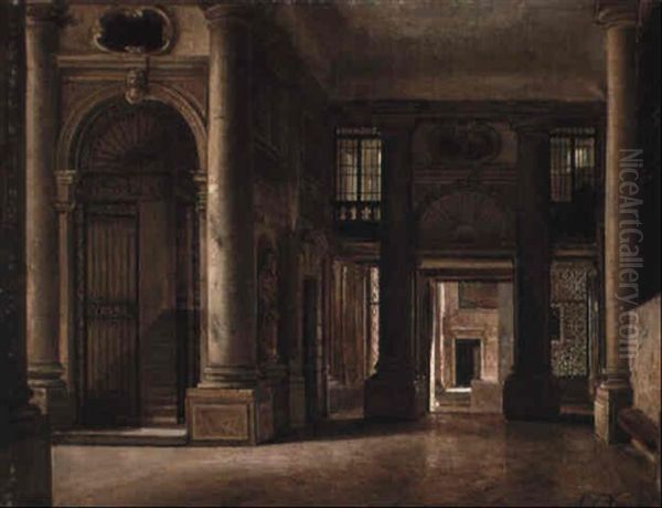 A Marble Hall In A Venetian Palace Oil Painting by Carl Frederik Peder Aagaard