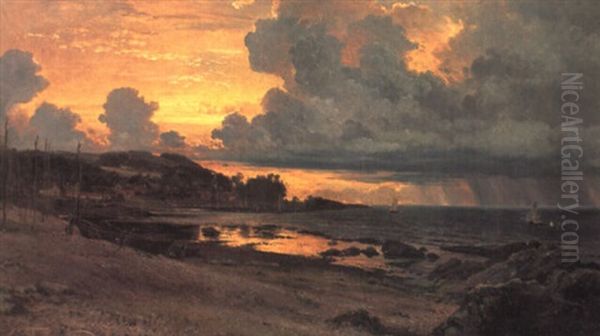 Uvejrsstemning Over Kullen, Solnedgang Oil Painting by Carl Frederik Peder Aagaard