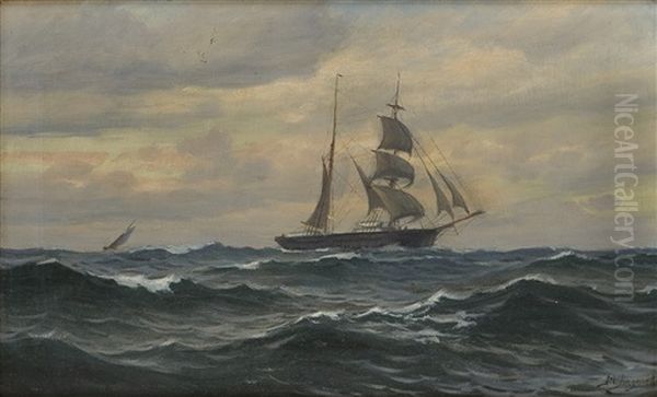 Lensende Skonnert Oil Painting by Zackarais Martin Aagaard