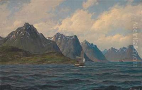 Seilskute Og Dampbat Ved Kysten Oil Painting by Zackarais Martin Aagaard