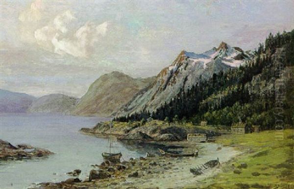 Bygd Ved En Norsk Fjord Oil Painting by Zackarais Martin Aagaard