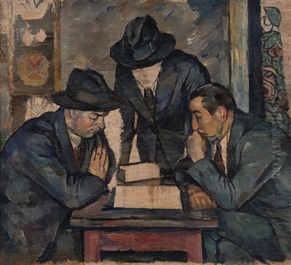 Chess Players Oil Painting by Ilmari Aalto