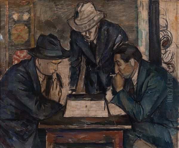 Chess Players Oil Painting by Ilmari Aalto