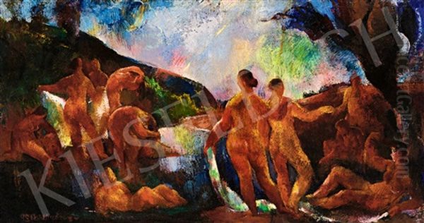 Bathing Women Oil Painting by Vilmos Aba-Novak