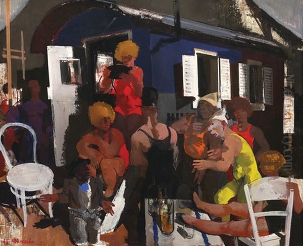 Circus Workers At Rest Oil Painting by Vilmos Aba-Novak