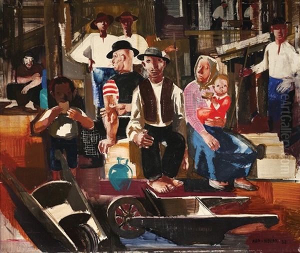 Workers At Rest Oil Painting by Vilmos Aba-Novak