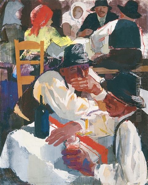 Drinkers (city-fair) Oil Painting by Vilmos Aba-Novak