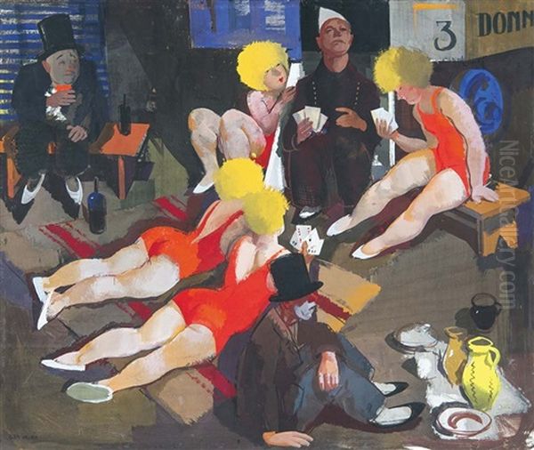 Circus (card-players) Oil Painting by Vilmos Aba-Novak