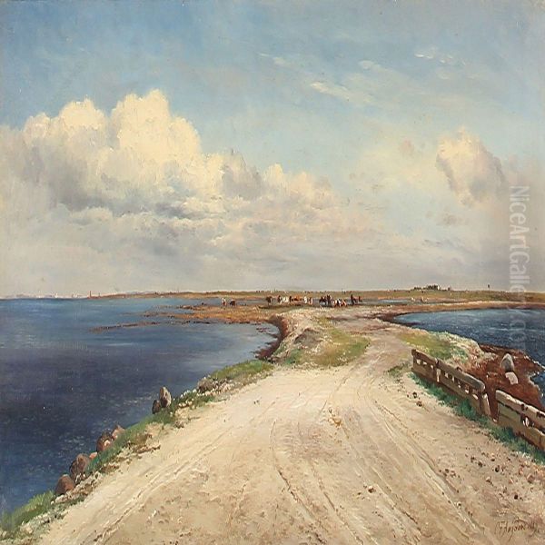 Summer Idyll At Saltholm With Grazing Cows, Denmark Oil Painting by Carl Frederick Aagaard