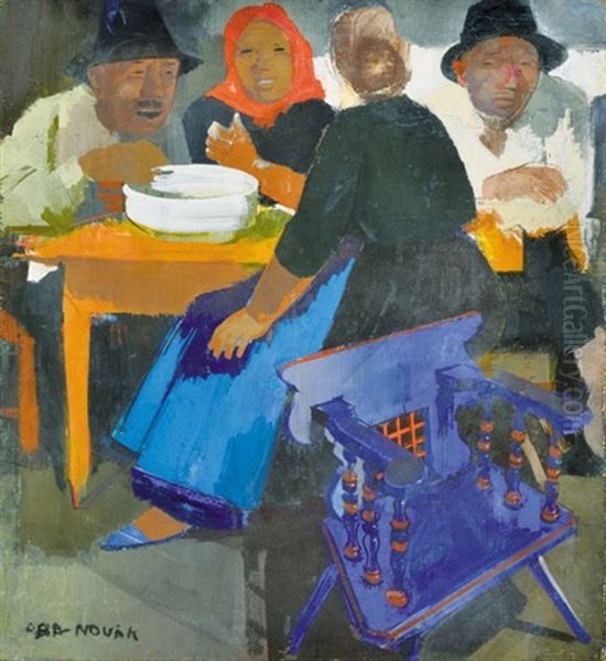 Dinner At The Market Oil Painting by Vilmos Aba-Novak