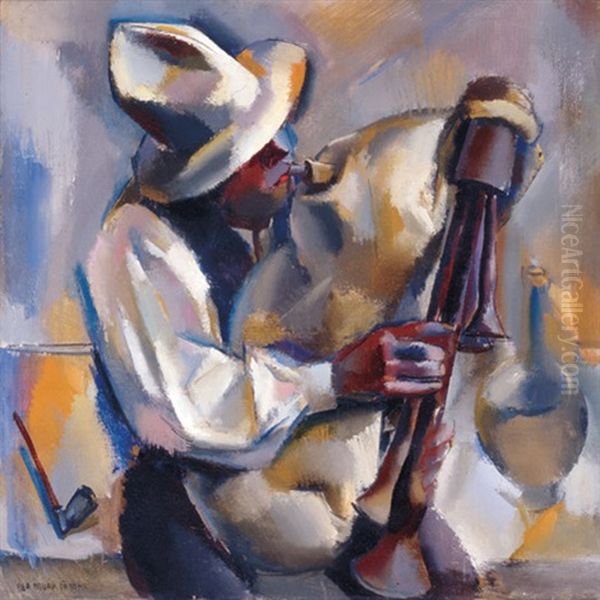 Bagpiper Oil Painting by Vilmos Aba-Novak