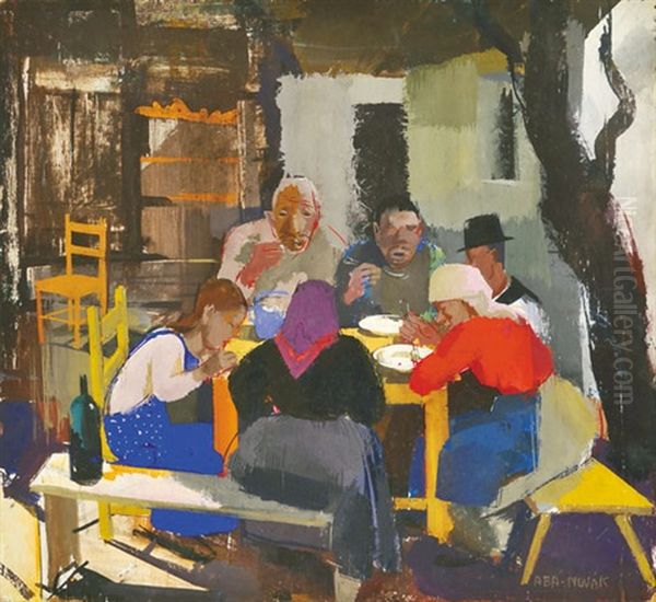 Sunday Lunch Oil Painting by Vilmos Aba-Novak