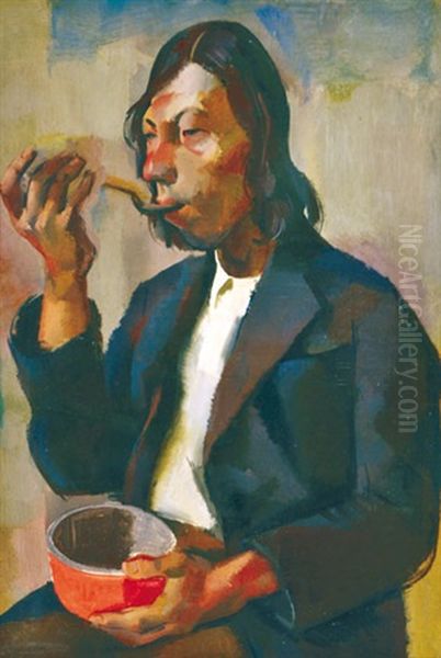 Lunch Oil Painting by Vilmos Aba-Novak