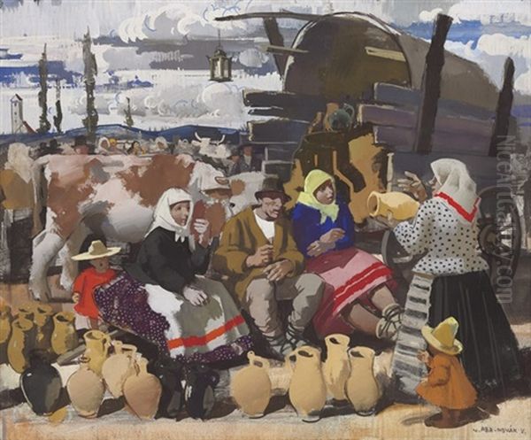 At The Market Oil Painting by Vilmos Aba-Novak