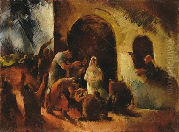 Pasztorok Imadasa (the Shepherds Adoration) Oil Painting by Vilmos Aba-Novak