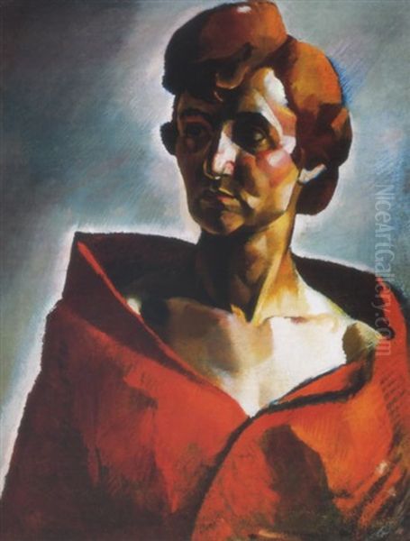 No Pirosban (woman In Red) Oil Painting by Vilmos Aba-Novak