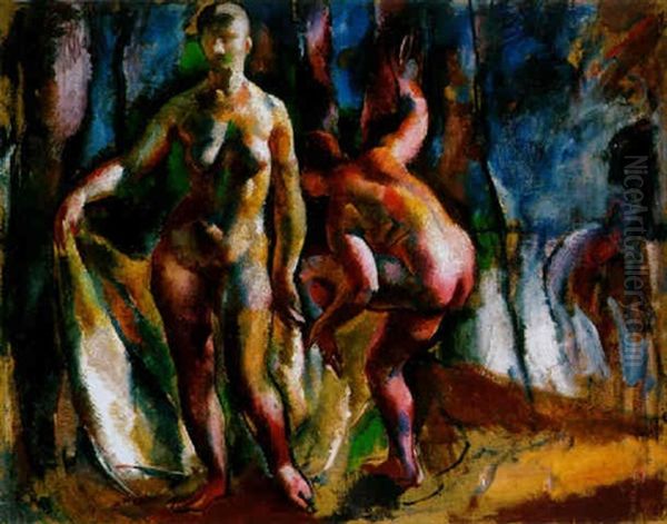 Furdozok (bathers) Oil Painting by Vilmos Aba-Novak