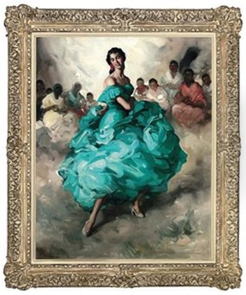 Flamenco Dancer Oil Painting by Felipe Abarzuza y Rodriguez de Arias