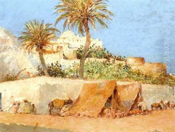 Campement Devant Les Remparts De Safi Oil Painting by Felipe Barantes Abascal