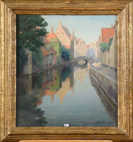 Quai De La Main-d'or, A Bruges Oil Painting by Pierre Abattucci