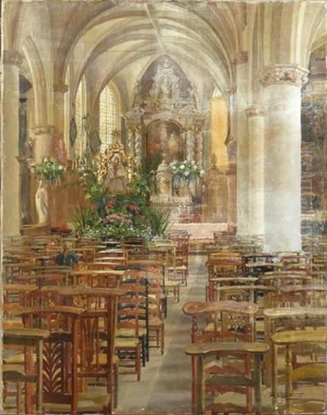 Mois De Mai A L'eglise De Dilbeek Oil Painting by Pierre Abattucci