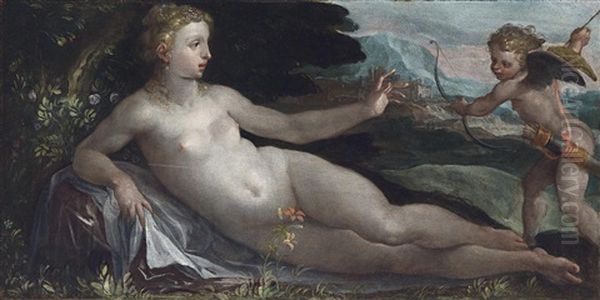 Venus Und Amor In Einer Landschaft Oil Painting by Nicolo dell' Abbate