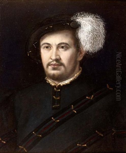 Portrait D'homme Au Beret A Plume Oil Painting by Nicolo dell' Abbate