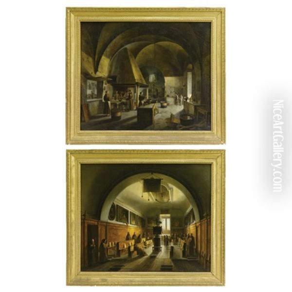 Interni Della Certosa Di Padula (pair) Oil Painting by Vincenzo Abbati